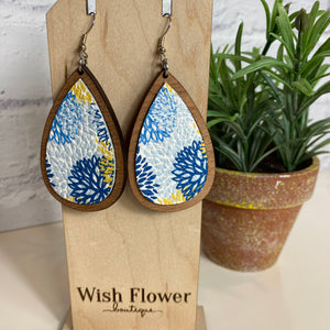 Teardrop Leather & Wood Dangle Earrings