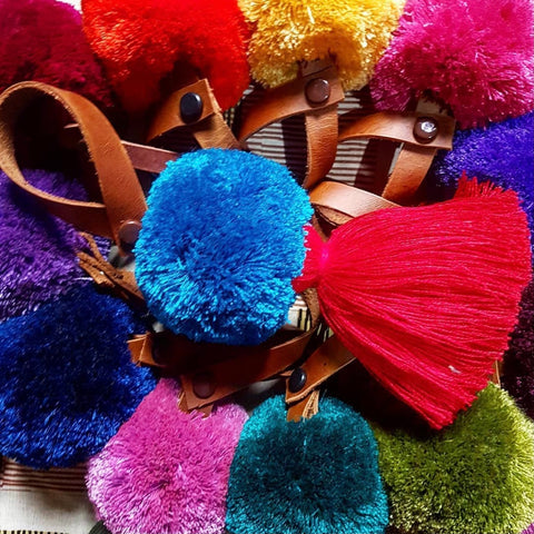 Medium Round Poms with Leather Strap